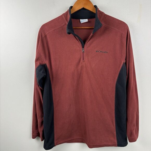 Columbia 1/4 Zip Lightweight Fleece Men’s Medium Burgundy & Black Long Sleeve - Picture 2 of 6